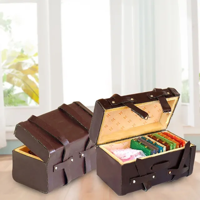 1:12 Dollhouse Miniature Vintage Wood Faux Leather Suitcase Mini Luggage Box 98