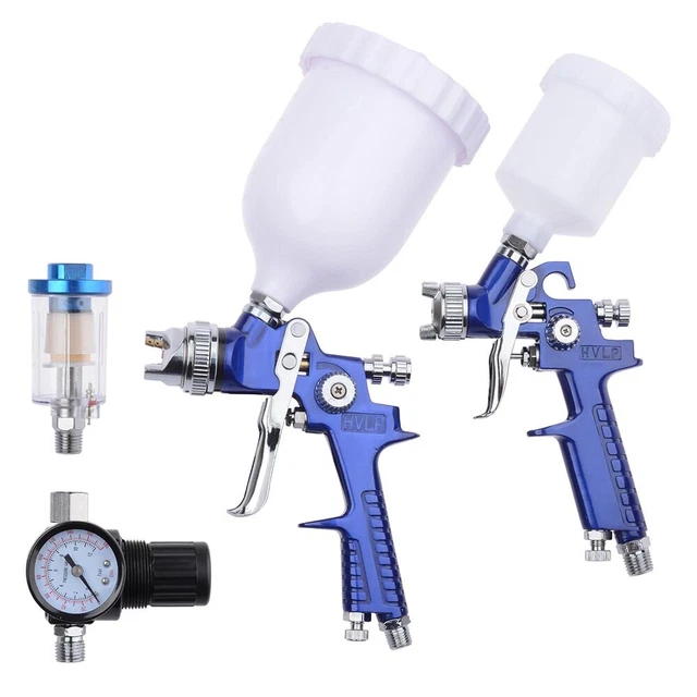 Fresco Paint Primer HVLP 2-Spray Guns Kit Car Gauge 1mm 1.4mm Auto Gravity Feed