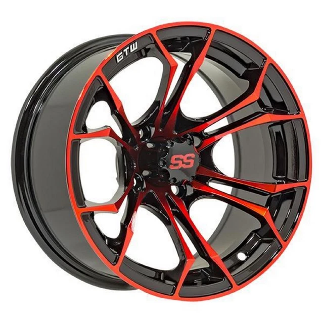 Golf Cart GTW 12x7 Black Red Spyder Wheel 3:4 Offset 4/4 Pattern