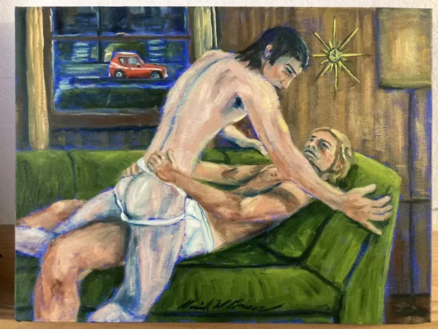 Original Gay Male Interest Art Oil Painting By Daniel W Green Nude Man Vintage