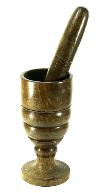 = Antique 19th c. Large Turned Lignum Vitae Mortar & Pestle Set