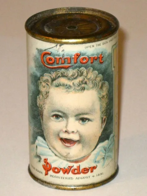 Rare Antique 1891 SYKES COMFORT POWDER Baby Talcum Advertising Tin! ILSLEY Tin!