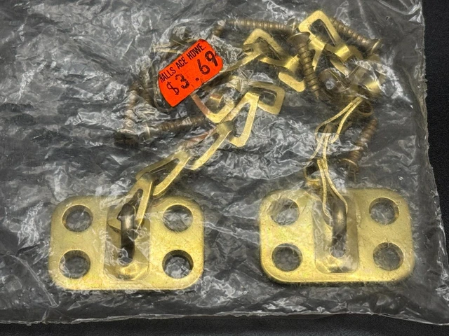 VINTAGE BRASS PLATE Transom Casement Window Safety Chain Hold Bracket ...