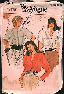 8917 Vintage Vogue Sewing Pattern Misses Loose Fitting Blouse Easy Button Front