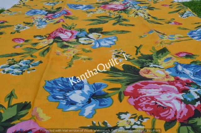 5 Yard indien jaune Floral main bloc imprimé coton tissu couture couture
