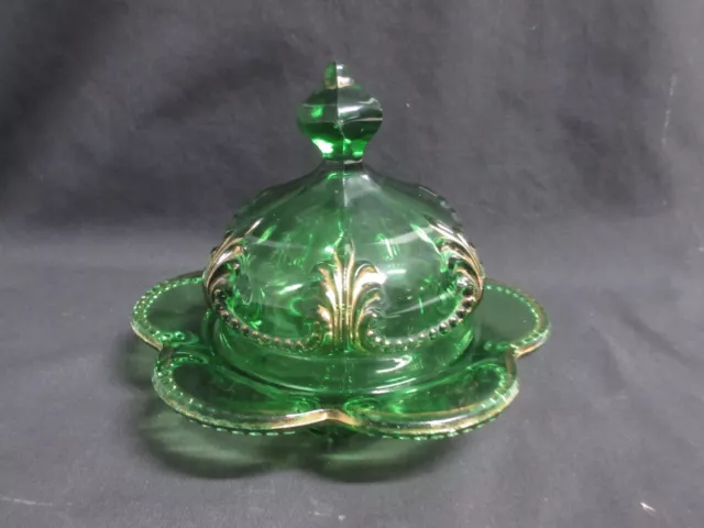 EAPG Fostoria  PRISCILLA c. 1898 Emerald Green Glass BUTTER DISH, MINT