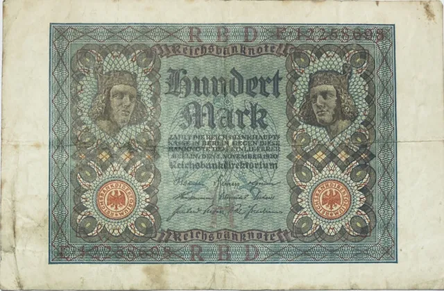 1920 Germany 100 German Marks Banknote Deutschland Reichsbanknote Mark Europe