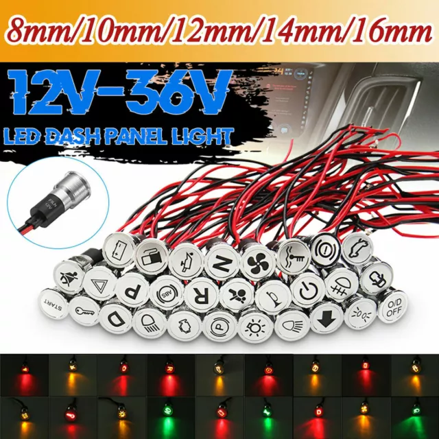 8/10/12/14/16mm luce Pilota Spia Auto LED Simbolo Lampada Indicatore Chrome