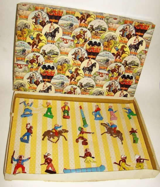 early Crescent large Display set of lead  Cowboys & Indians in original box