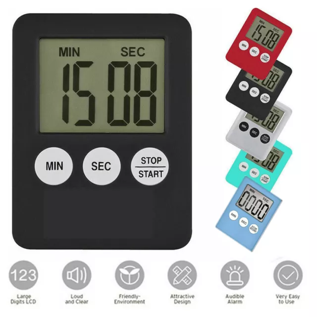 Magnetic LCD Digital Kitchen Timer Count-Down Up Clock Cooking Loud Alarm UK