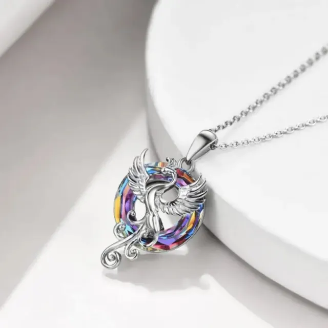 Rainbow Mystical Fire Topaz 925 Sterling Silver Charms Phoenix Pendant Necklace