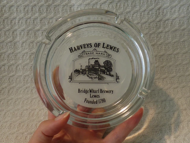Vintage Glas Bier Werbung Aschenbecher - Harvey's of Lewes Bridge Kai Brauerei 2