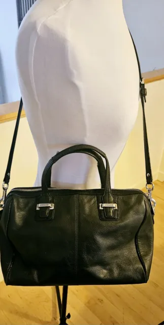 Coach Black Pebbled Leather Shoulder Crossbody Double Strap Handbag Purse