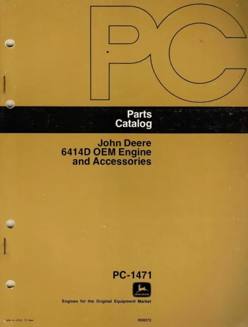 John Deere 6414D OEM Engine & Accs Parts Catalogue PC 1471 1975  7322E