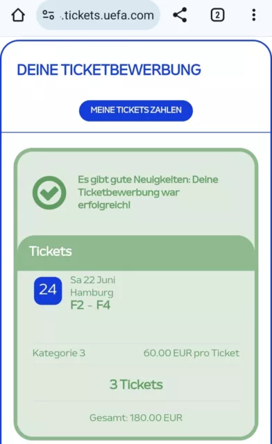 3 × EM 2024 Tickets Georgien- Tschechien / Hamburg