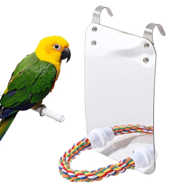 Hanging Chew Bird Mirror Parrot Toy With Rope Perch For Cage Swing Pet Supplies`