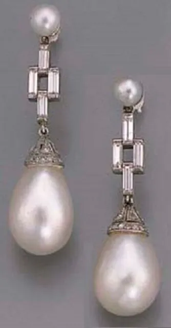 Art-Deco-Perlen- und Baguette-Diamant-Ohrringe, Geschenk für Sie, 925er...