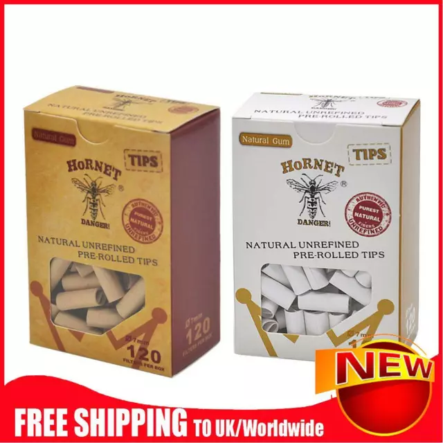 HORNET 120pcs/box Natural Unrefined Cigarette Filter Rolling Paper Tips