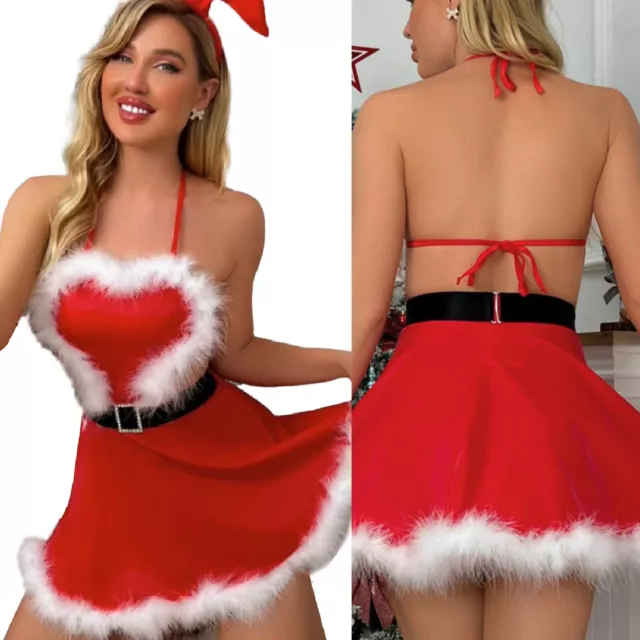 Mini abiti donna sexy Natale senza maniche Miss Babbo Natale lingerie outfits