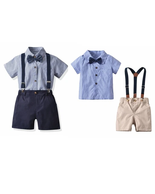 Baby Boy Gentleman Tuxedo Wedding Outfit Party Suit Shirt Suspender Shorts Sets