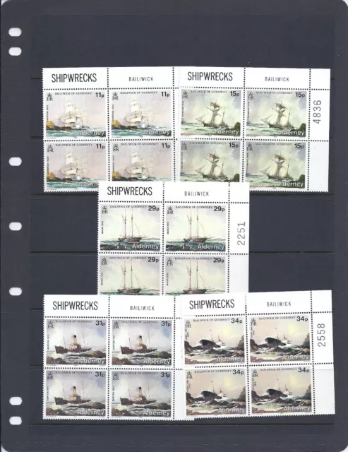 GB GUERNSEY (ALDERNEY) 1987 SHIPWRECKS (SC 32-36) plate blocks of 4 MNH