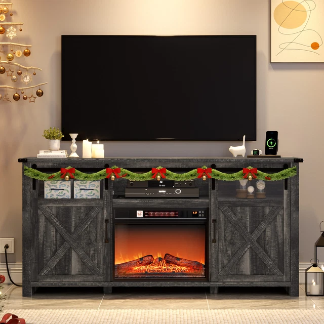 TV STAND FOR 75 inch TV Entertainment Center with 23'' Fireplace