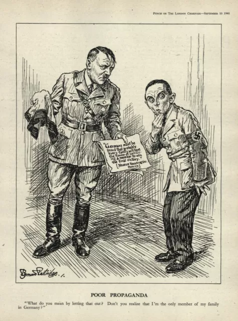 RARE WW 2 Cartoon - HITLER & GOEBBELS "Poor Propaganda" - British Punch Magazine