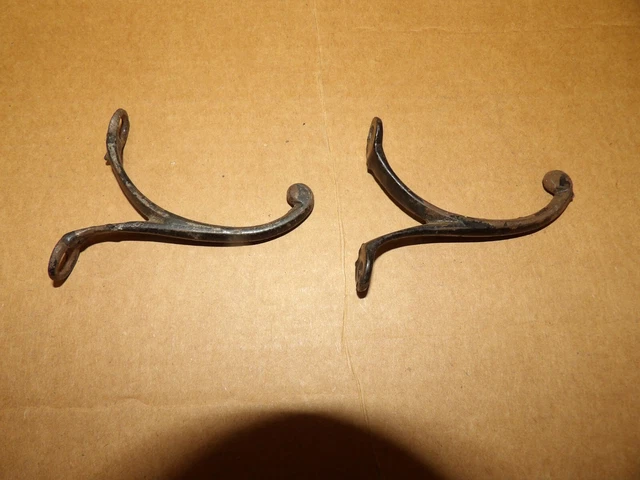 2 Single Old Coat Hooks Farm School House Wardrobe Iron Vintage 1850’s 2 3/8”
