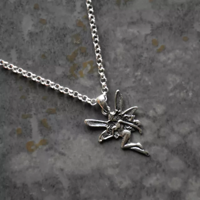 Art Deco Fairy Pendant 925 Sterling Silver on Medium Trace Chain Necklace