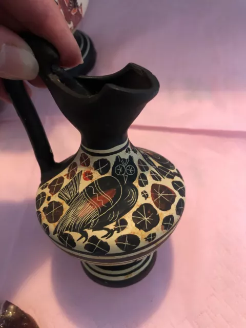 griechische Vase, Amphore, Ton, Keramik, schwarz-beige, Eule, Schwan