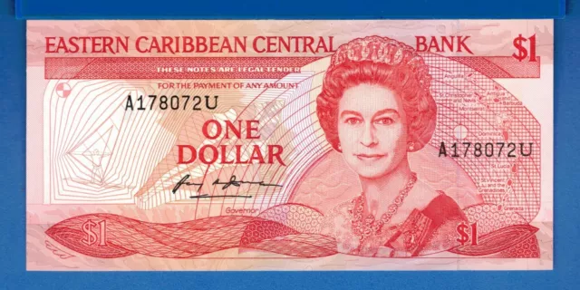 East Caribbean P-21a One Dollar 1988-89 Queen Elizabeth II Uncirculated Banknote