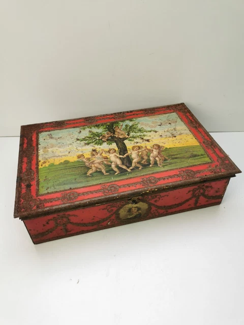 Boîte à Gâteaux Ancienne En Tôle Lithographiée – 1900 – Promenade En Barque
