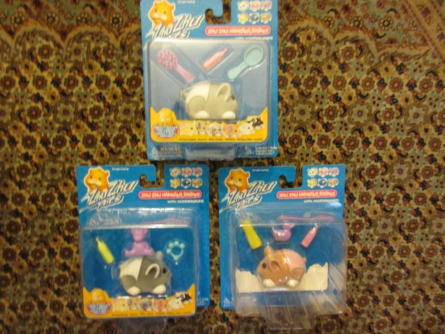 Zhu Zhu Pets Hamster Baby w/ Accessories lot of 3 Light & Dark Gray & Tan NEW Zhu Zhu Pets Hamster Baby w/ Accessories lot of 3 Light & Dark Gray & Tan NEW