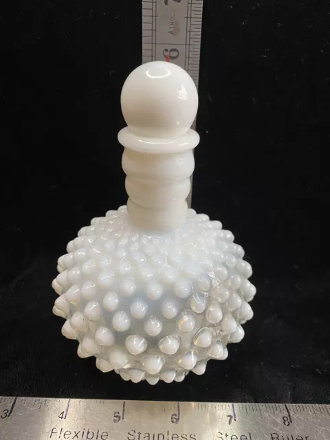 Fenton Milk White Opalescent Hobnail Perfume Bottle Decanter w/Stopper, as is