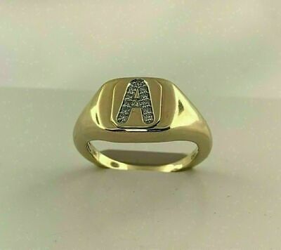 Initial A  4Ct Round Lab Created Diamond Ring 14K Yellow Gold Plated Sliver