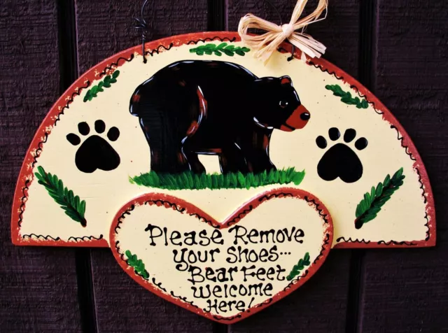 BEAR FEET WELCOME Here REMOVE YOUR SHOES Take Off Sign Camping Wall Art ...