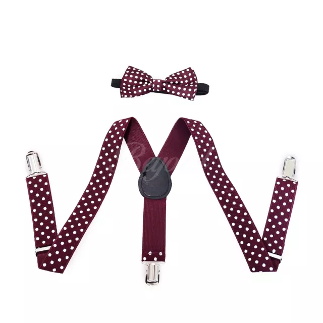 Burgundy Polka Dot Suspender and Bow Tie Baby Toddler Kids Boys Girls Combo Set