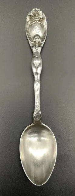 Unger Brothers La Fantaisie Sterling Silver Tea Spoon Art Nouveau Maiden Figure