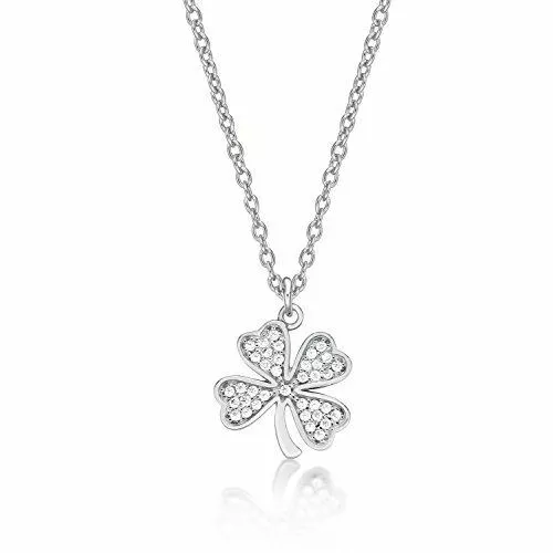 925 Sterling Silver Necklace Lucky Four Leaf Clover Pendant 18-20 Inch