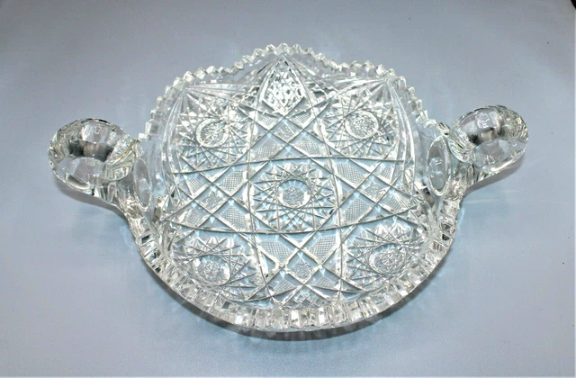 5061~Vintage ABCG American Brilliant Cut Glass 8" Two Handled Bowl **