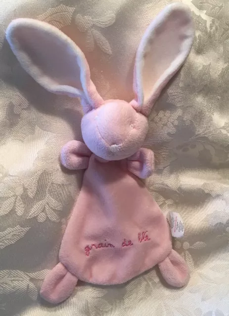 RARE Grain De Ble Bunny Rabbit Pink Floral Baby Security Blanket Lovey Nunu