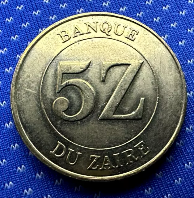 1987 Congo 5 Zaires Coin UNC BRASS METAL  Mobutu Sese Seko Bust  #M591