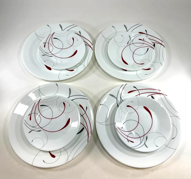 CORELLE SPLENDOR pc Round Dinner Dessert Plates White w/ Red