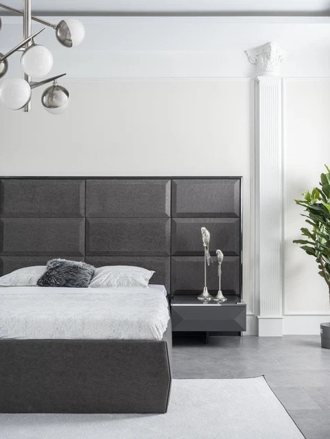 Luxe Chambre à Coucher Lit Stylé Aménagement Lit + 2x Table de Chevet Meuble 3