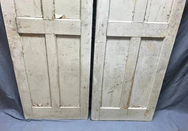 Pair Antique Wood 4 Panel Shabby White Cabinet Cupboard Doors VTG 21x60 188-23B 15