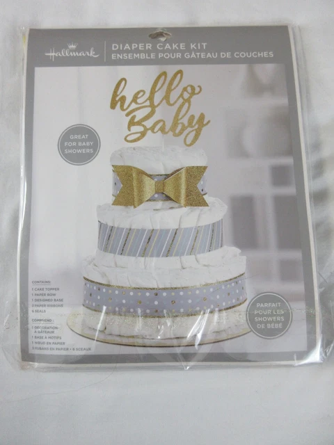 Hallmark "Hello Baby" Diaper Cake Kit Baby Shower Topper Bow Base Ribbons Seals