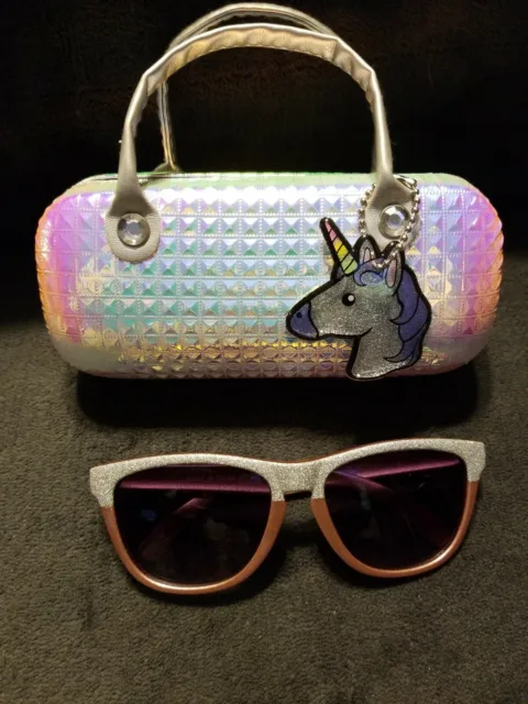 Children's Place Girls Glitter Rainbow Unicorn Sunglasses and Case