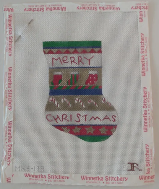 Medias de costura Winnetka adorno Feliz Navidad lienzo pintado a mano NUEVO