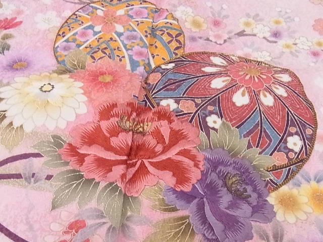 Furisode Japanese Kimono Kimono Koma Embroidery Florist Long Sleeves 2