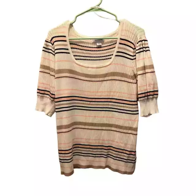 Liz Claiborne Womens Square Neck Elbow Sleeve Striped Pullover Sweater XL